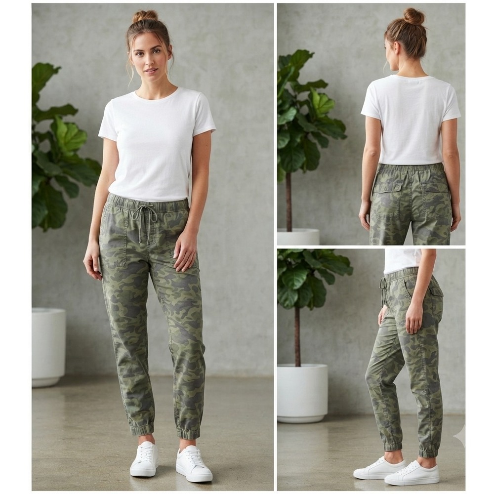 A Beautiful Soul Jogger Pants Womens B Green Camouflage Drawstring Tapered Leg